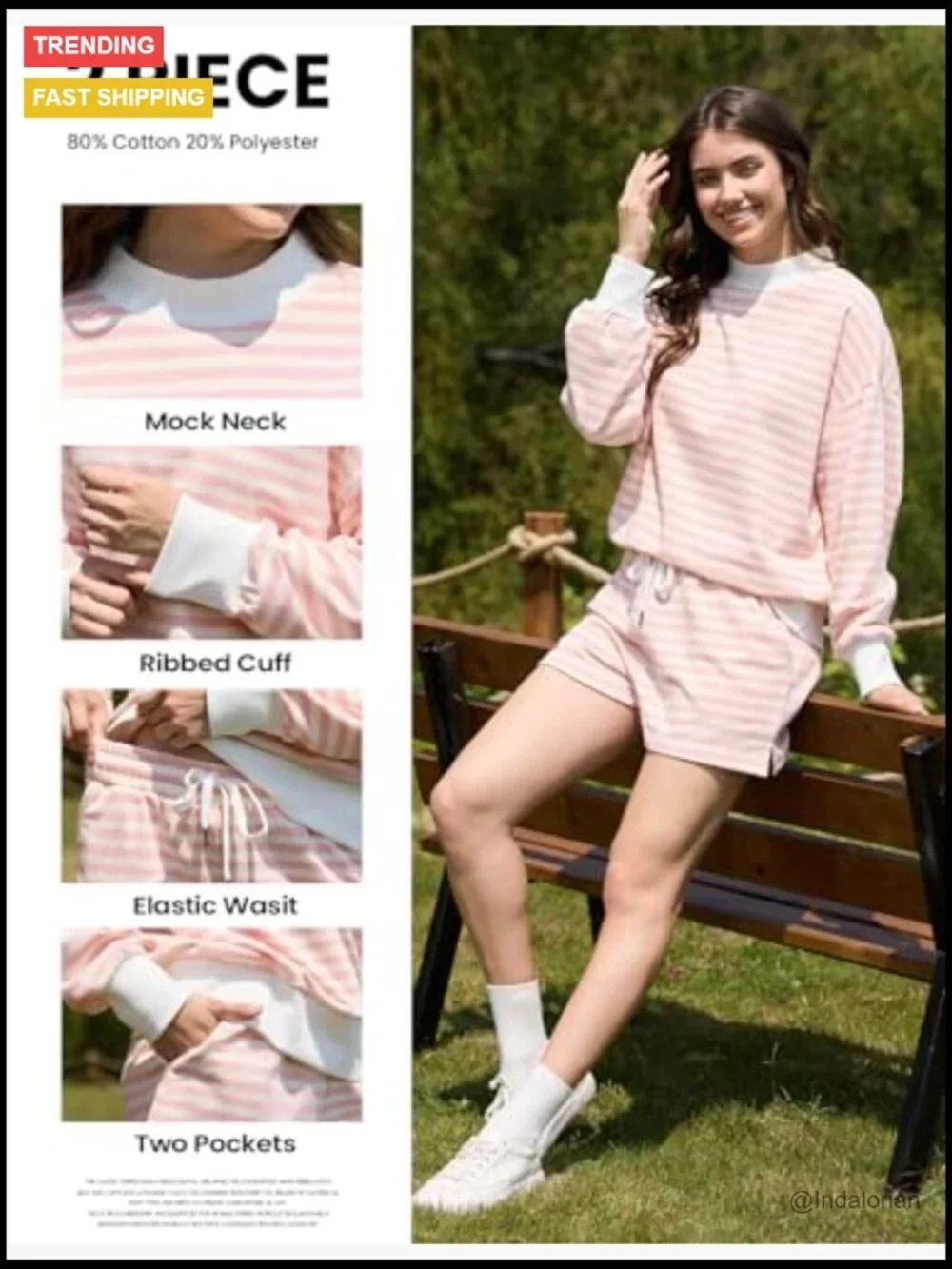 Cotton Blend Mock Neck Sweatshirt and Shorts Matching Set Lounge Outfit